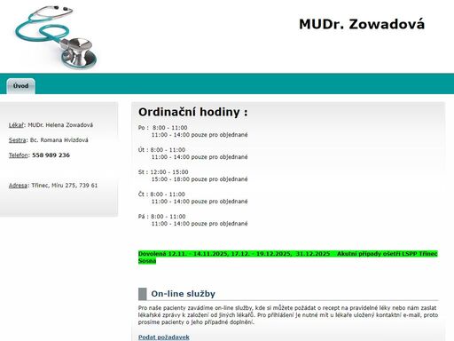 ordinace praktického lékaře pro dospělé mudr. zowadová helena