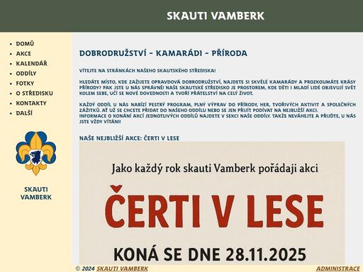 úvodní stránka skautského střediska vamberk