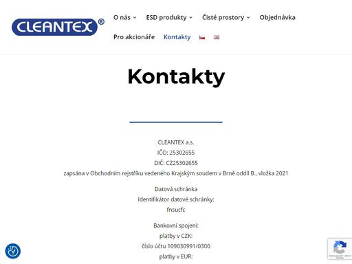 kontakty do firmy cleantex aneb telefony, emaily, bankovní účty nebo také mapa a kontaktní formulář, přes který nám můžete napsat.