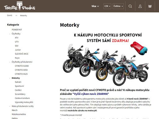 čtyřkolky a motorky cfmoto v praze. parta motorkářů, která vám ráda a bez škrobenýho úsměvu poradí jakou motorku či čtyřkolku vybrat, jaké příslušenství se k ní hodí a jak jí zvednout výkon.