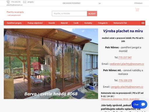 výrobce plachet na altány, pergoly, vozíky a další. provádíme i opravy plachet, vyrábíme různé typy opláštění, na co je zrovna potřeba.