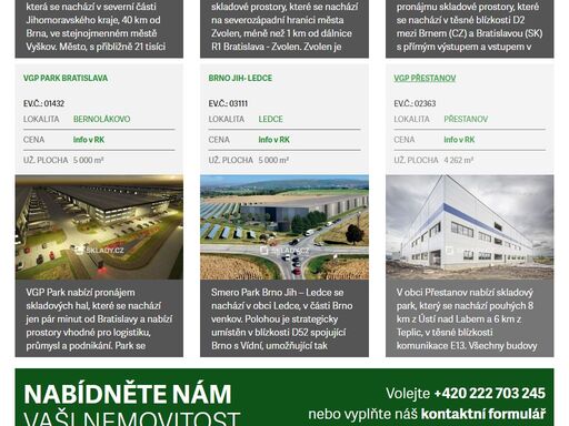 pronájem a prodej skladů, pozemků pro komerční výstavbu a výrobních prostor. outsourcing skladové a výrobní logistiky. nabídka nemovitostí.