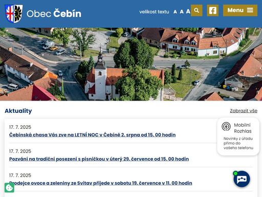 obec čebín leží 20 km severozápadně od brna, 6 km jihovýchodně od tišnova, na jižním, mírně skloněném úpatí kopce čebínka (431 m n. m.), v nadmořské výšce asi 280 m.