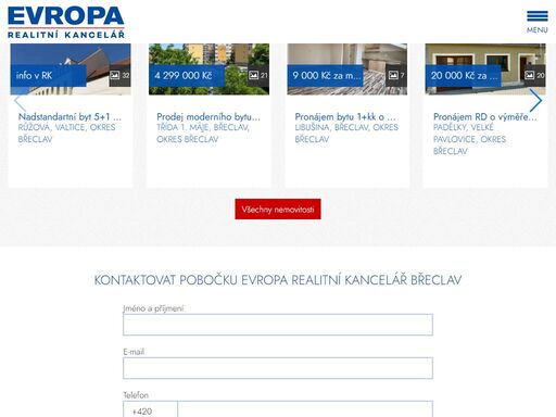evropa realitní kancelář břeclav vám nabízí prodej, pronájem a koupi těchto;nemovitostí -;byty, domy…