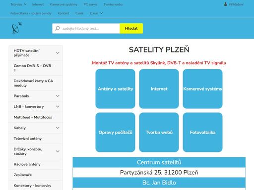 satelity plzeň - centrum satelitů, montáž satelitu skylink, ladění televizní antény, dvb-t2, tv signál, kamerové sysémy