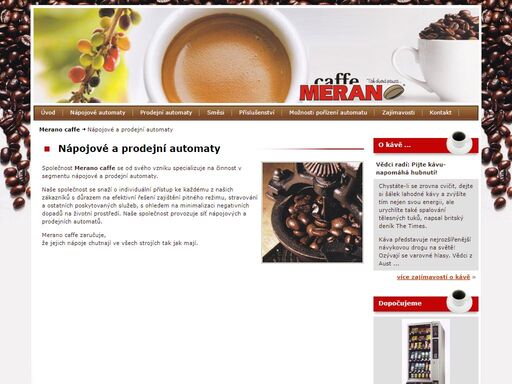 prodej nebo pronájem nápojových a prodejních automatů, prodej směsí do automatů - merano caffe