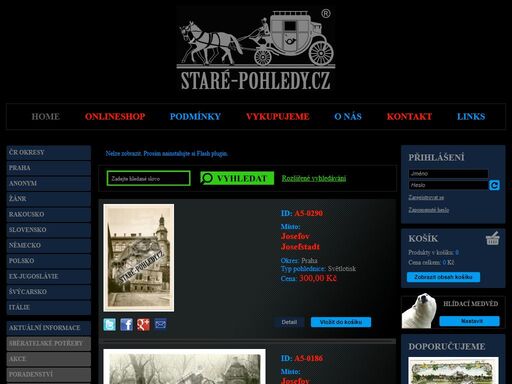 internetový obchod se starými pohledy.