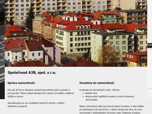 investice do nemovitostí.<br />správa nemovitostí.<br /><br />nákup nemovitostí patří mezi konzervativní investice. jejich cena v dlouhodobém horizontu roste. efektivitu investice podporujeme vlastním stavebním týmem, kterým provádíme rekonstrukce a opravy nemovitostí. nemovitosti také pronajímáme.<br /><br />investujte s námi - výhody investování do nemovitostí:<br />- stabilní úrok<br />- stoprocentně zajištěná investice (ručení hodnotnou nemovitostí)