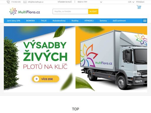 vítejte v našem obchodě. množstevní slevy na thuje
 (nevztahuje se na akční a výprodejové slevy)
nad 50 ks sleva 5%
nad 100 ks sleva 10% 
doprava thují po celé čr za 599 kč 
(aktuální dodací doba cca do 10 pracovních dnů od objednání)
 !!! rostliny poštou nezasíláme !!!
 
naše školka pěstuje thuje /túje/…