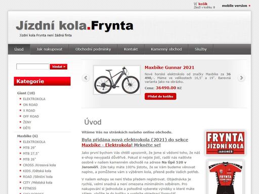 jízdní kola frynta - jaroměř. prodej a servis jízdních kol různých značek. prodej doplňků ke kolům, prodej cyklistického oblečení. jkf jaroměř.