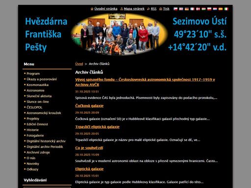 hvězdárna fr. pešty se nachází na severním okraji města sezimovo ústí (ii.) a její činnost zajišťuje stejnojmenný spolek.