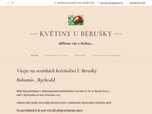 vítejte na stránkách květinářstí u berušky