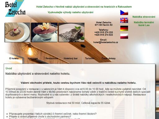 nabídka ubytování a stravování v hotelu zetocha