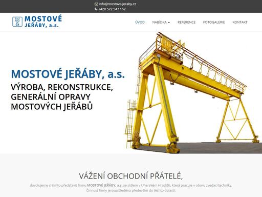 jsme společnost mostové jeřáby, a.s. se sídlem v uherském hradišti, která pracuje v oboru zvedací techniky. výroba mostových jeřábů, rekonstrukce, opravy