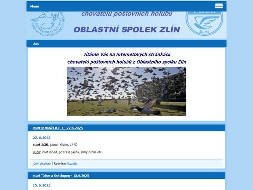 stránky chovatelů poštoních holubů, oblastní spolek zlín