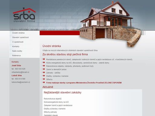 úvodní stránka web stavební společnosti srba stavební firma srba stavby staví rodinné domy, developerské projekty i zahrady.