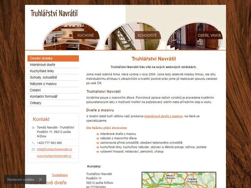truhlářství navrátil. vyrábíme dveře, interiérové dveře, schody, kuchyně a další nábytek především z masivního dřeva, doplňkově i z lamina.
