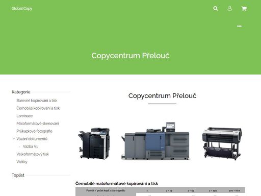 copycentrum přelouč.                              
  


černobílé maloformátové kopírování a tisk


formát / počet kopií z 1ks originálu
1
2 – 19
2 – 99
2 – 199
200 – více


a4 jednostranně
5,00 kč
2 – 19
1.50 kč
1.30 kč
1.20 kč


a3 jednostranně
10.00 kč
4.00 kč
3,00 kč
2.50 kč
2.40 kč

…