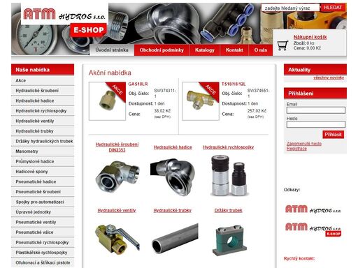 hydraulické šroubení hydraulické hadice hydraulické rychlospojky hydraulické ventily hydraulické trubky držáky hydraulických trubek manometry průmyslové hadice hadicové spony pneumatické hadice pneumatické šroubení spojky pro automatizaci  úpravné jednotky  pneumatické ventily pneumatické válce pneumatické rychlospojky plastikářské šroubení a rychlospojky hadice loc-line