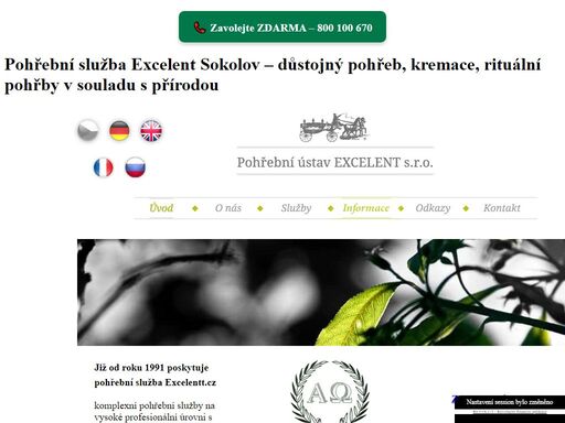 kompletní pohřební služby excelentt – pohřby, kremace, převozy zesnulých. volejte nonstop zdarma 800 100 670. důstojné rozloučení v chodově, sokolově, chebu a okolí.