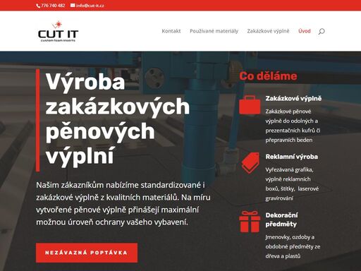 výroba zakázkových pěnových výplní na míru, výplní do kufrů a přepravních boxů nebo výplní pro nářadí. pěnové fixace do transportních boxů a dílenských vozíků. reklamní výroba, gravírování.