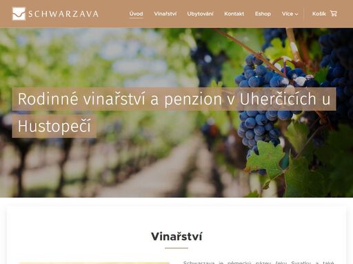 schwarzava je německý název řeky svratky a také našeho penzionu a vinařství s dlouholetou tradicí navazující na několik generací vinařů rodiny schwarzovy. symbol a linie řeky je umístěn ve znaku a na etiketách. vinařství i penzion se nachází v malebné obci uherčice u hustopečí, která je součástí velkopavlovické vinařské podoblasti.