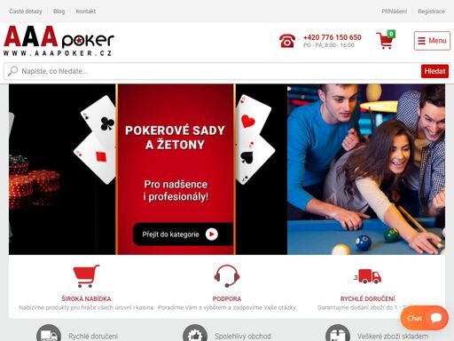 on-line prodej originalního vybavení na poker pro herny i domácí hráče. pokerové stoly, karty, žetony, kufříky, brýle a další příslušenství.