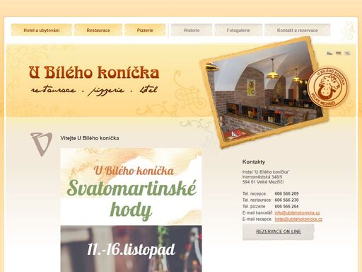 hotel u bílého koníčka vám nabízí pohodlné ubytování ve stylově zařízených pokojích s televizí, internetem (kabel+wifi) a vynikajicí kuchyní v restauraci a pizzerii.