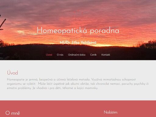 homeopatie je jemná, bezpečná a účinná léčebná metoda. využívá mimořádnou schopnost organizmu se vyléčit. může léčit úspěšně jak akutní obtíže, tak chronické nemoci, poruchy psychiky či emoční problémy. je vhodná i pro děti, těhotné a kojící maminky.