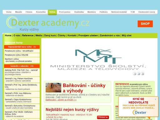 kurzy výživy a výživových poradců v dexter academy. osobní trenér fitness, zdravé hubnutí, výživa pro těhotném, potravní doplňky, potravinové alergie a intolerance, výživa pro děti, sportovní výživa, koučing a motivace ve výživovém poradenství, výživa pro zdraví a krásu, správně sestavený jídelníček, výživa podle tradiční čínské medicíny a další... 