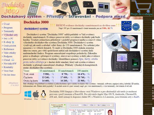 docházkový systém docházka 3000 zajistí pro vaši společnost různé druhy evidence docházky, evidence pracovní doby, vyhodnocení docházky zaměstnanců, přístupový i stravovací systém a další.