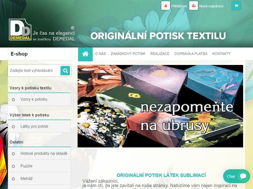 autorské vzory i podle vašeho návrhu, značkové látky, originální značka demedal, luxusní vzory