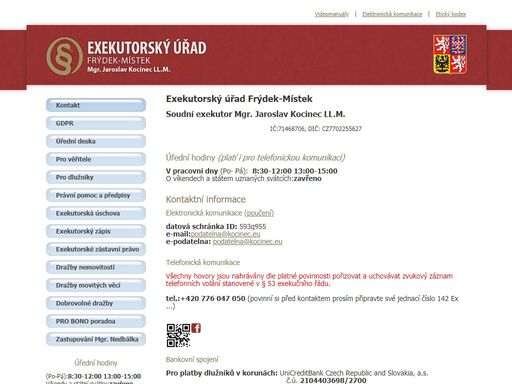 soudní exekutor mgr. jaroslav kocinec ll.m., exekutorský úřad frýdek-místek