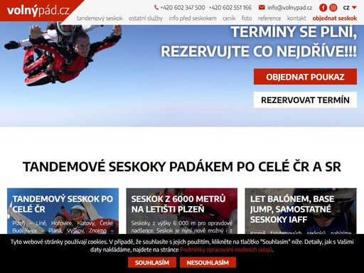 seskok padákem na 11 letištích po celé čr. tandemové seskoky skáčemě jediní z výšky až 6 000 m. cena seskoku od 3 900 kč.