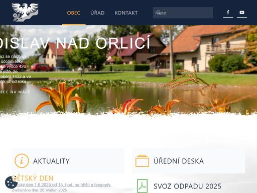 titulní strana webových stránek obce sudislav nad orlicí v pardubickém kraji