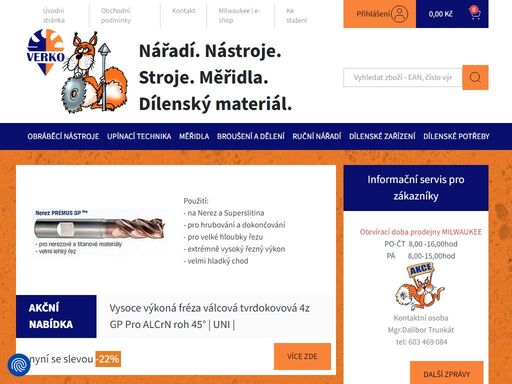 verko - dodavatel nářadí, nástrojů, strojů, měřidel a dílenského materiálu.