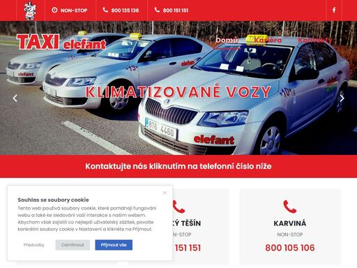 non-stop taxi v havířově - 800 135 136, non-stop taxi v českém těšíně - 800 151 151, volejte zdarma, nejlepší taxislužba, taxi elefant