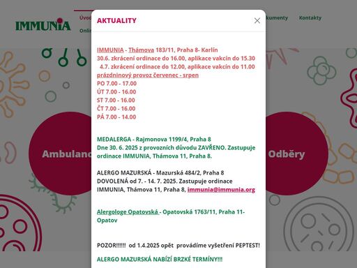 centrum prevence a léčby alergií a poruch imunity - immunia spol. s r. o. je nestátní zdravotnické zařízení s ambulantní a laboratorní složkou.