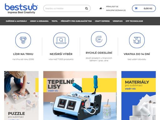 příslušenství a předměty pro tisk v sublimační a dtf technologii. sublimační tiskárny a lisy, sublimační papír, sublimační hrnky a další tiskařské vychytávky. prodej materiálů pro sublimační ternotransfer - maloobchod a velkoobchod.