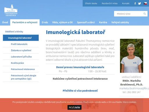 imunologická laboratoř.