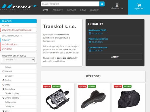 transkol - přilby computery světla pedály sedla sedlovky řidítka představce rohy gripy a omotávky brzdy lanka a bowdeny měniče vícekolečka kliky a středy řetězy upínáky a objímky stojánky zámky pumpy láhve košíky oleje a maziva nářadí lepení duše pláště oblečení vidlice blatníky dětské sedačky hlavová složení náboje ráfky zvonky a houkačky koše gumicuky nosiče brašny balanční kolečka řazení zpětná zrcátka dráty a niple zapletená kola bezpečnostní praporky masážní prostředky trenažéry blatníky,brzdy,computery,doplňky,duše,gripy,hlavové složení,kliky a středy,košíky,láhve,lanka a bowdeny,lepení,měniče,náboje a ráfky,nářadí,oblečení,oleje a maziva,pedály,pláště,představce,přilby,pumpy,řetězy,řidítka,rohy,sedla,sedlovky,stojánky,světla,upínáky a objímky,vícekolečka,vidlice,výživa,zámky,zvonky a klaksony