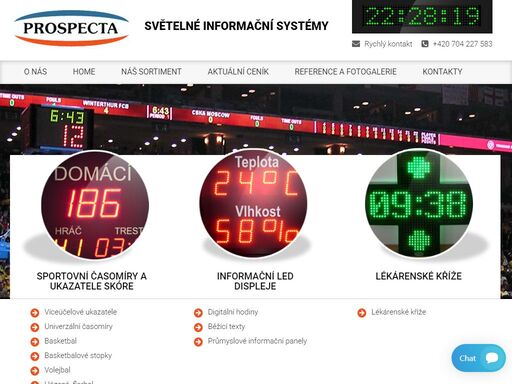 výsledkové tabule, ukazatele skóre, časomíry, fotbal, basketbal, házená, lední hokej, volejbal, displeje, elektronické displeje, informační displeje, průmyslové displeje, lékárenské kříže