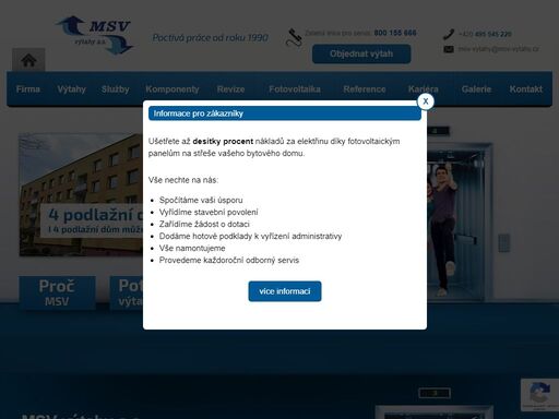 společnost msv výtahy a.s., to je montáž, servis a výroba výtahů na míru.