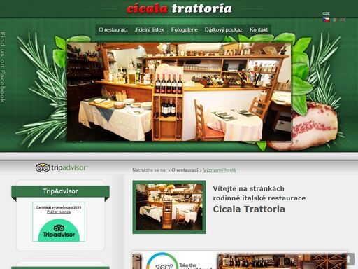 trattoria cicala je rodinný restaurant provozovaný rodinou cicala. v rekonstruovaných sklepních prostorách v centru prahy vám nabízíme typickou domácí italskou kuchyni podle původních receptur ze všech koutů itálie. příjemná atmosféra, možnost pronájmu salonku.