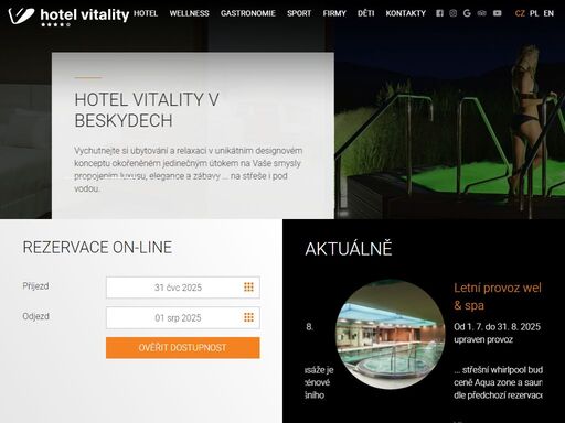 vyzkoušejte luxusní ubytování v beskydech, wellness & spa centrum s aqua barem a střešním whirlpool a nejmodernější konferenční a sportovní zázemí. hotel vitality je tu pro vás.