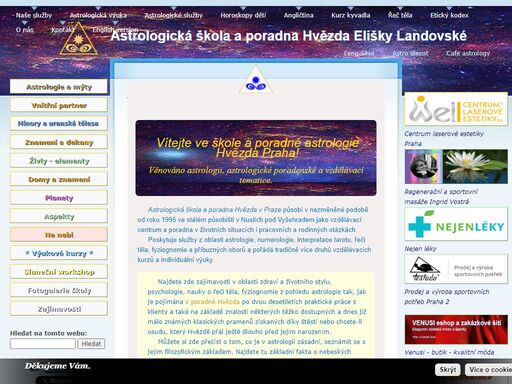 astrologie praha - poradna a škola astrologie elišky landovské. vyuka, konzultace, horoskop osobní, solární, synastrie, fyziognomie, rec tela.