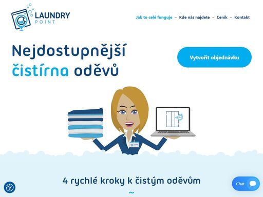 jednoduše komfortní čištění oděvů ve čtyřech jednoduchých krocích. vyberte si pobočku, vytvořte objednávku a vložte oblečení.