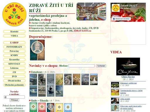 vegetariánská prodejna a jídelna, biopotraviny, knihy - kuchařky, zdraví, filozofie, cd, dvd, kosmetika, bylinky, bachovky, ajurvéda