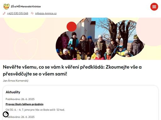 jsme menší škola s rodinnou atmosférou, která poskytuje vzdělání pro 55 žáků. naše škola nabízí družinu, jídelnu a moderně vybavenou počítačovou učebnu.