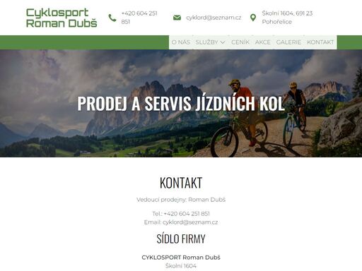 naše firma se zabývá prodejem a servisem jízdních kol, náhradních dílů, komponentů a cyklistických doplňků. pohořelice, brno venkov